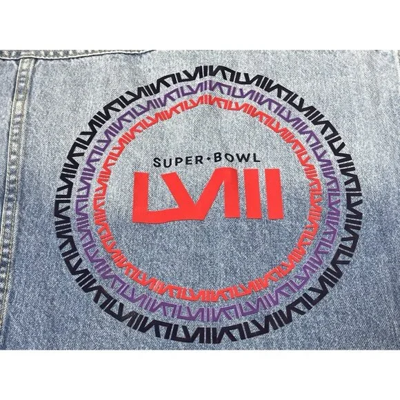 Erin Andrews Super Bowl LVIII Womens Denim Jacket Hoodie Cropped XL NWT - Picture 13 of 16